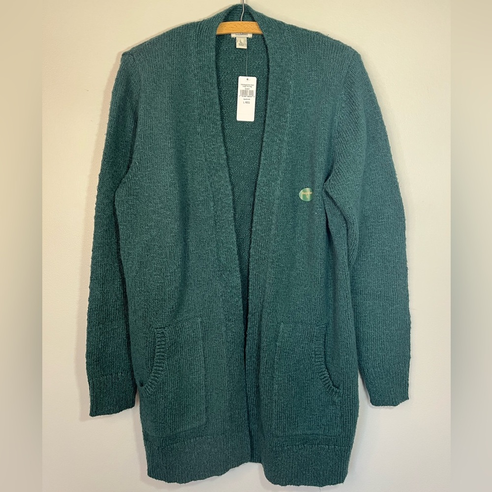 NWT LL Bean Green Cotton Ragg Open Cardigan Sweater Women’s Large